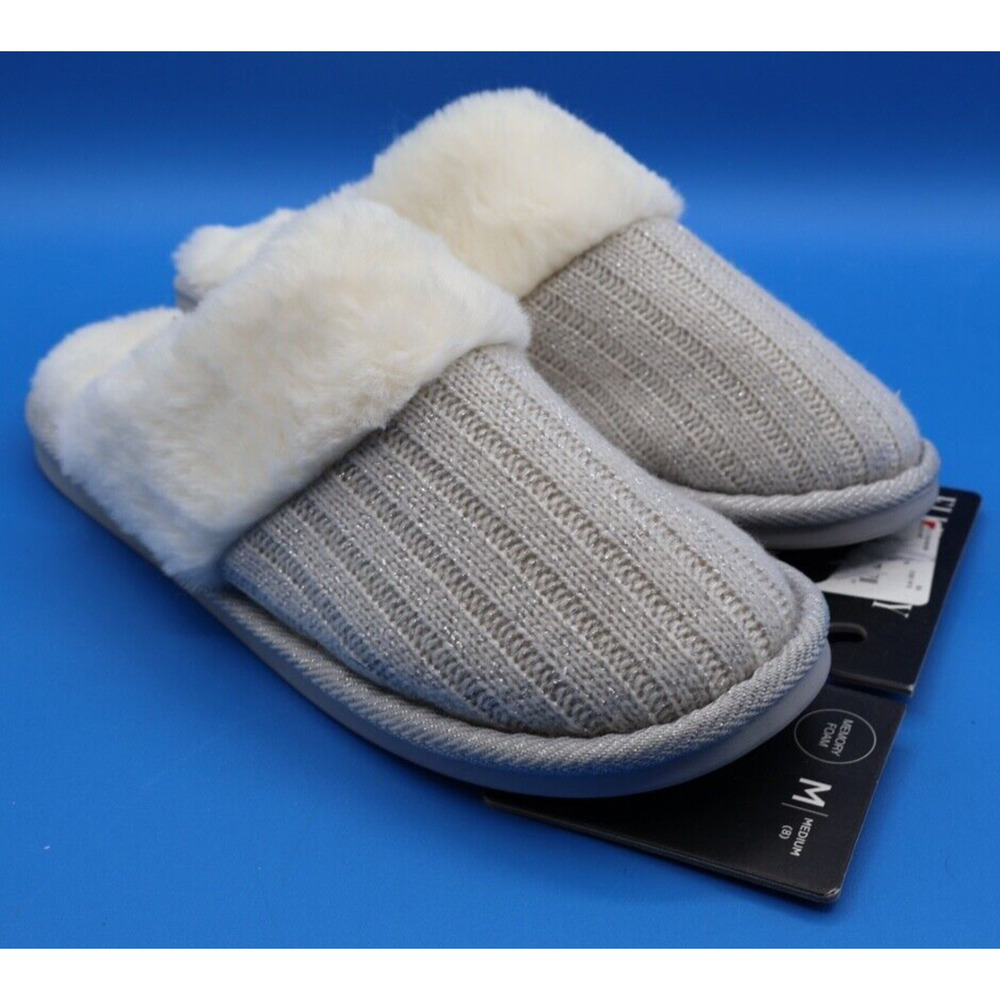 Women's ELLEN TRACY sz M 8 ETSL-W 0455 Grey & Sparkles Slip On Slippers